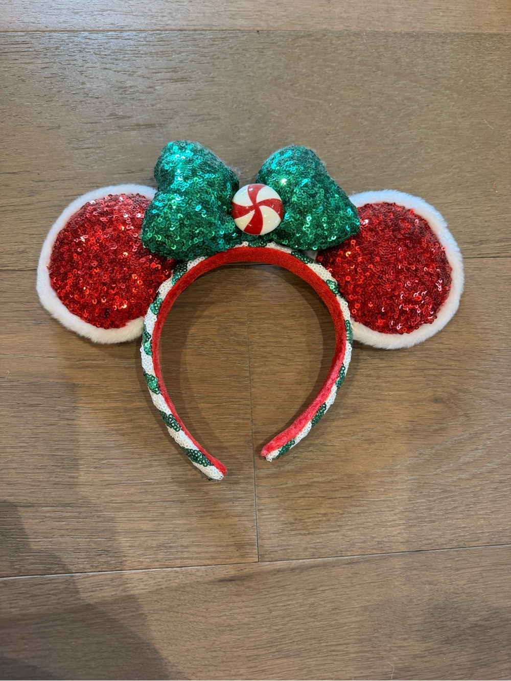 Disney Parks Christmas Holiday Peppermint Twist Minnie Ear Headband